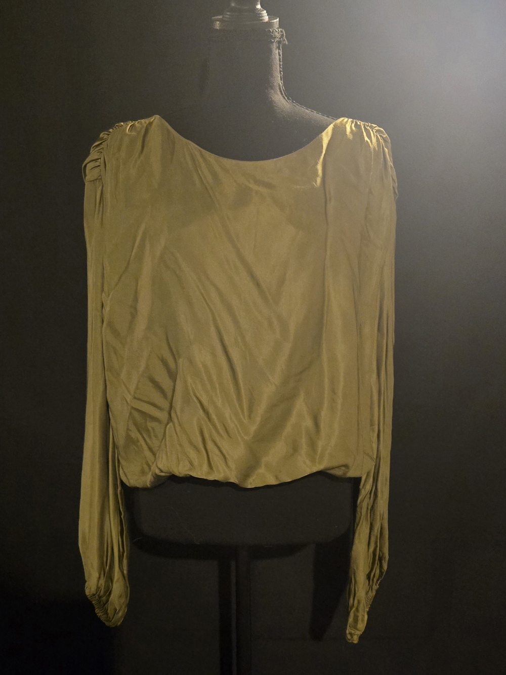 Anthropologie Olive Green Long-Sleeve Bubble Hem Blouse